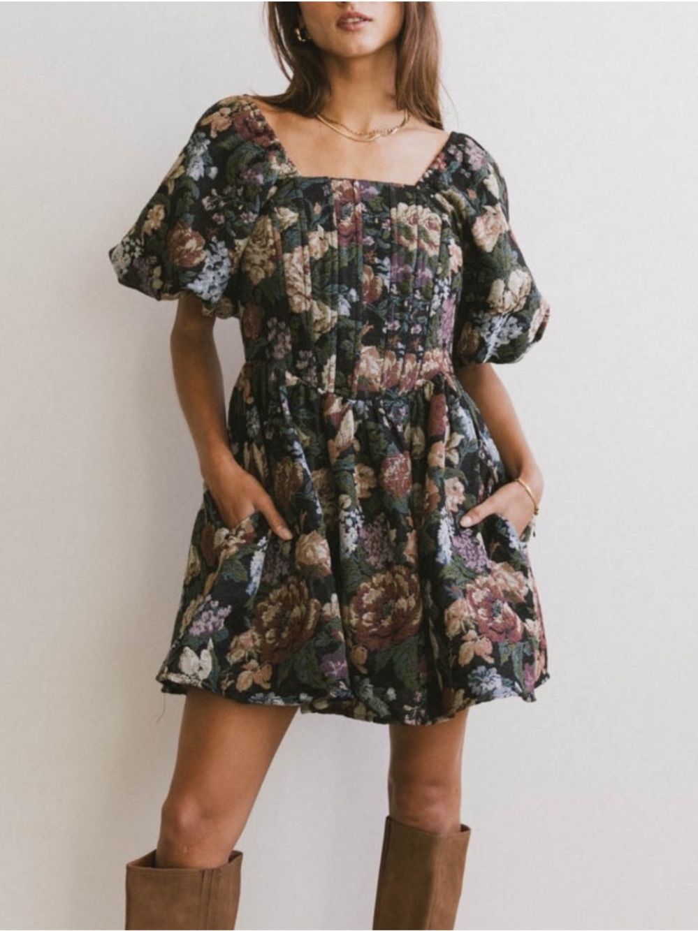 Bohme Size XL Floral Puff-Sleeve Mini Dress